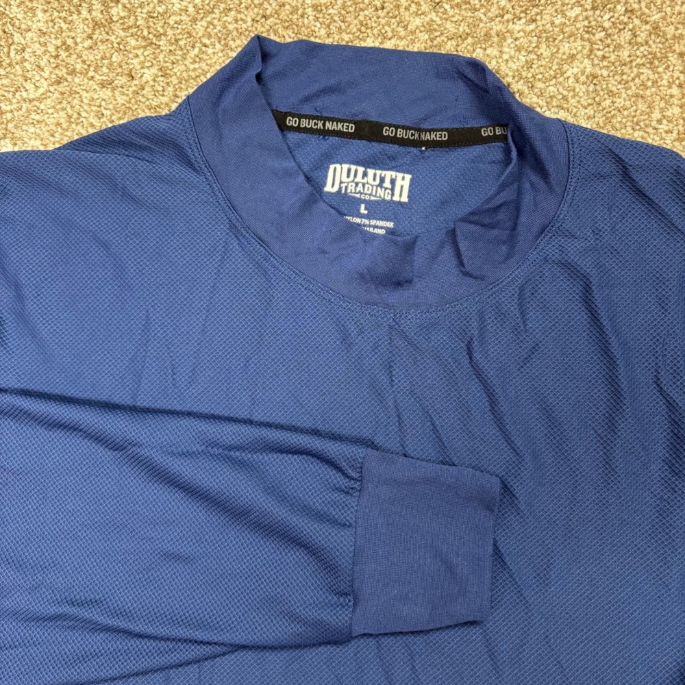 Duluth Trading Shirt Mens Large Go Buck Naked Base Layer Mock Neck Blue L/S